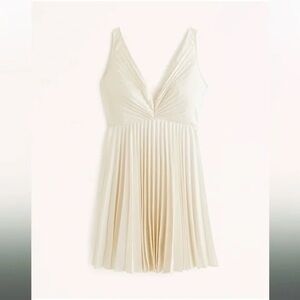 Abercrombie & Fitch Plunge V-Neck Pleated Mini Dress in ivory white
